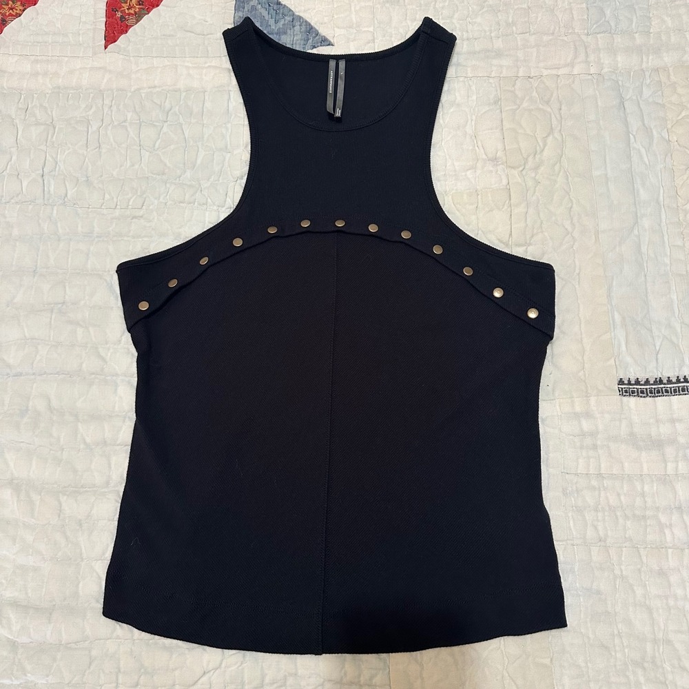 Anthropologie Tank Top Black Studded Ribbed Racerback Sleeveless L